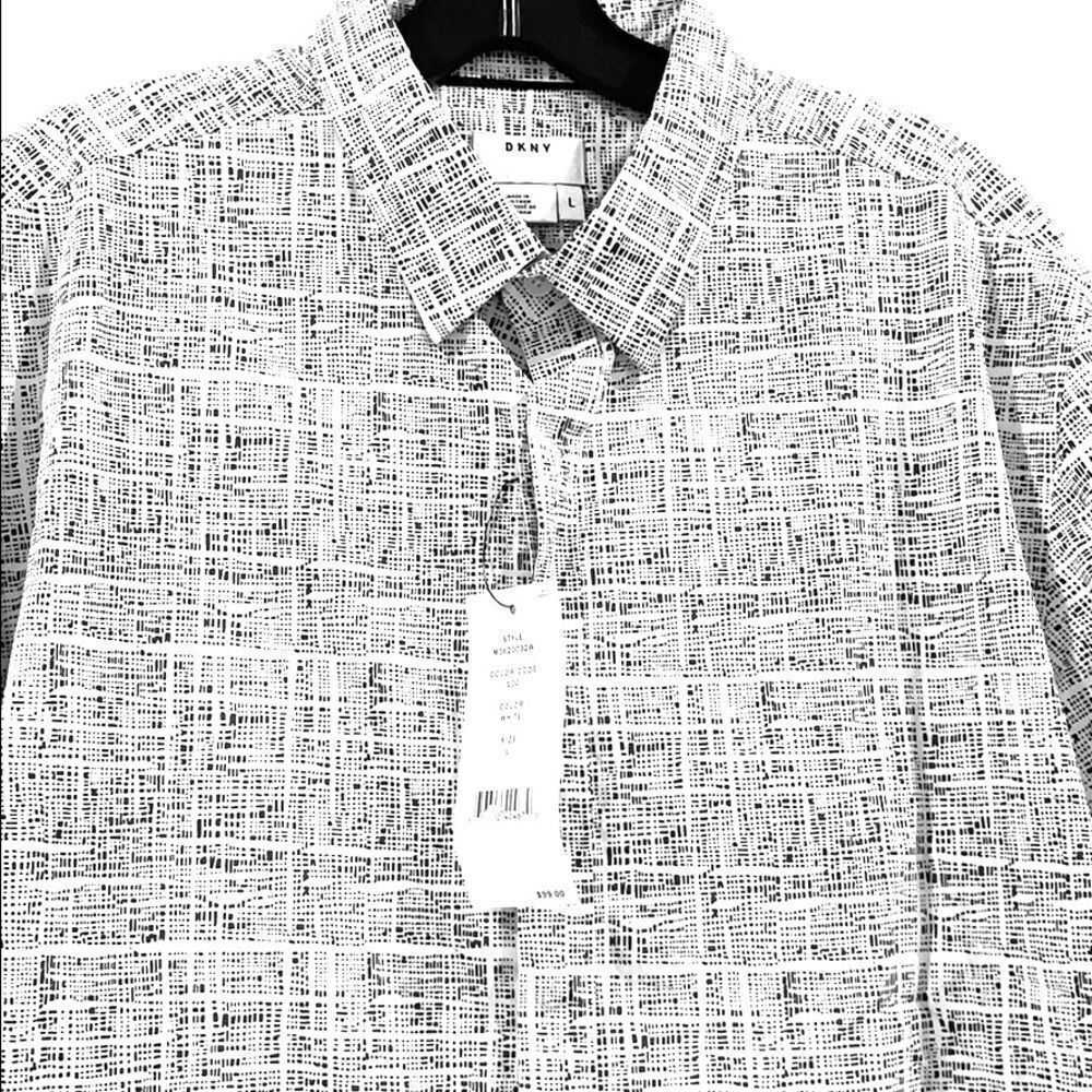 DKNY Black White Long Sleeve Modern Plaid Shirt L
